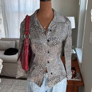 80s Vintage Jones New York 100% Silk Polka Dot Animal Print Blouse Button Size 6